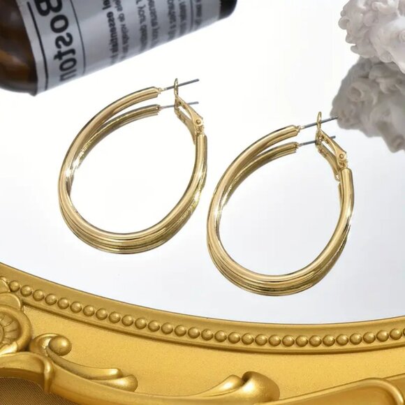 14K Gold Womens Large Oval Hoop Earrings 14 Karat Silver Hoops Ladies Jewelry - Picture 7 of 7